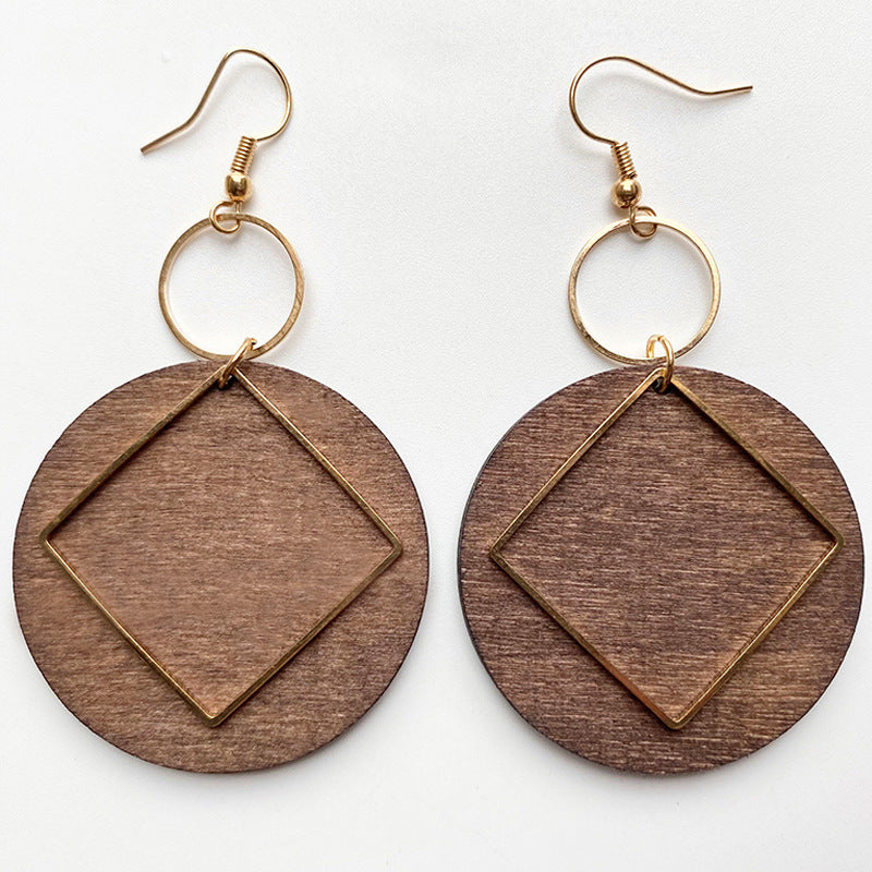 Bohemian Wooden Metal Simple Earrings